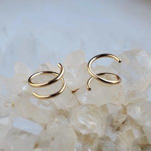 Gold Twist Earrings, 14k gold, double hoop